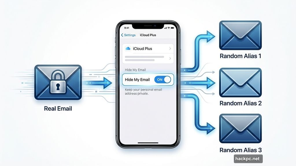 Hide My Email generates temporary email addresses on iPhone