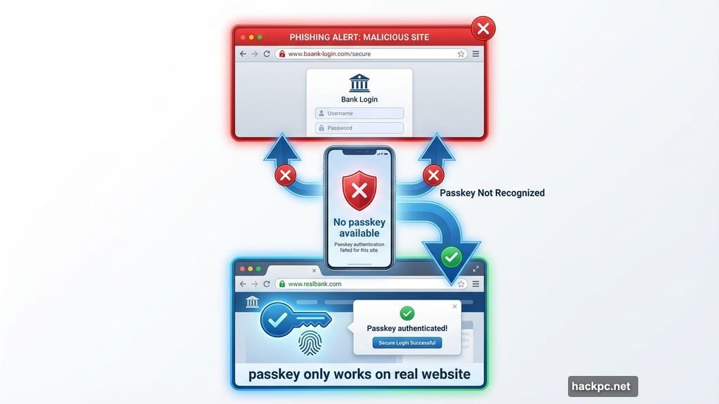 Passkeys stop phishing attempts cold on fake login pages