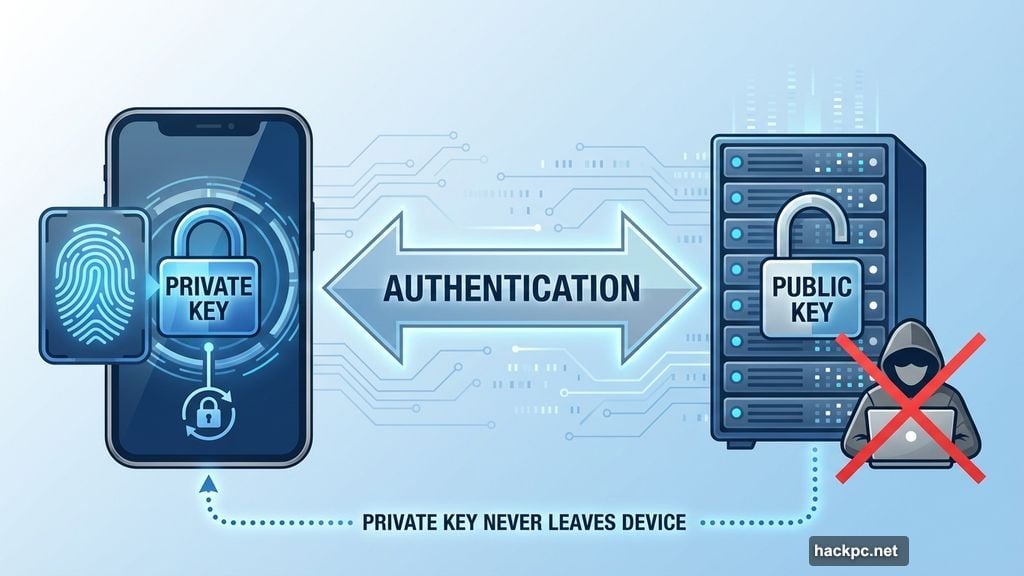 Your device stores private key that never leaves your phone