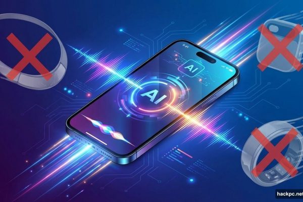 iPhone surrounded by faded AI wearable gadgets being replaced