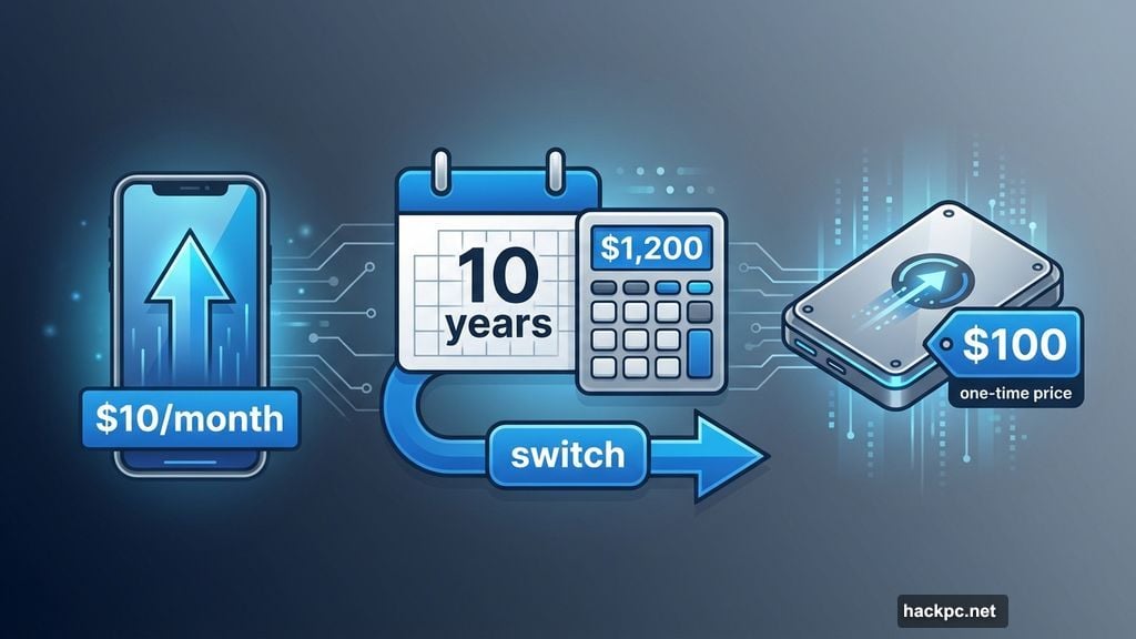 Cloud storage fees add up to $1,200 over a decade