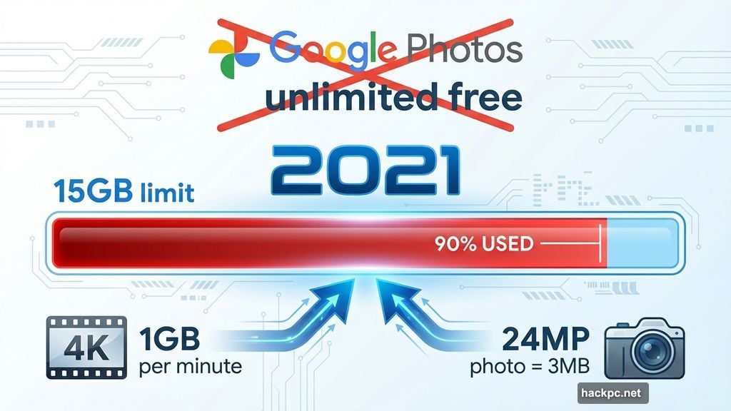 Google Photos ended unlimited free storage in 2021 with 15GB cap