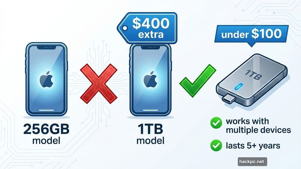 External drives beat expensive phone storage upgrades for $400 less