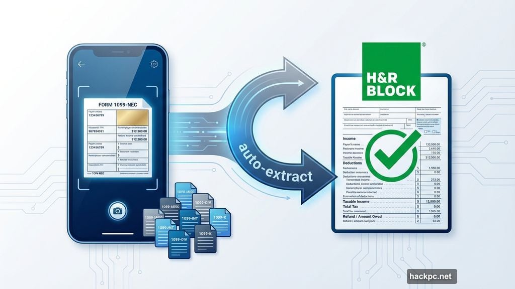 H&R Block photo upload feature autofills 1099-NEC information automatically
