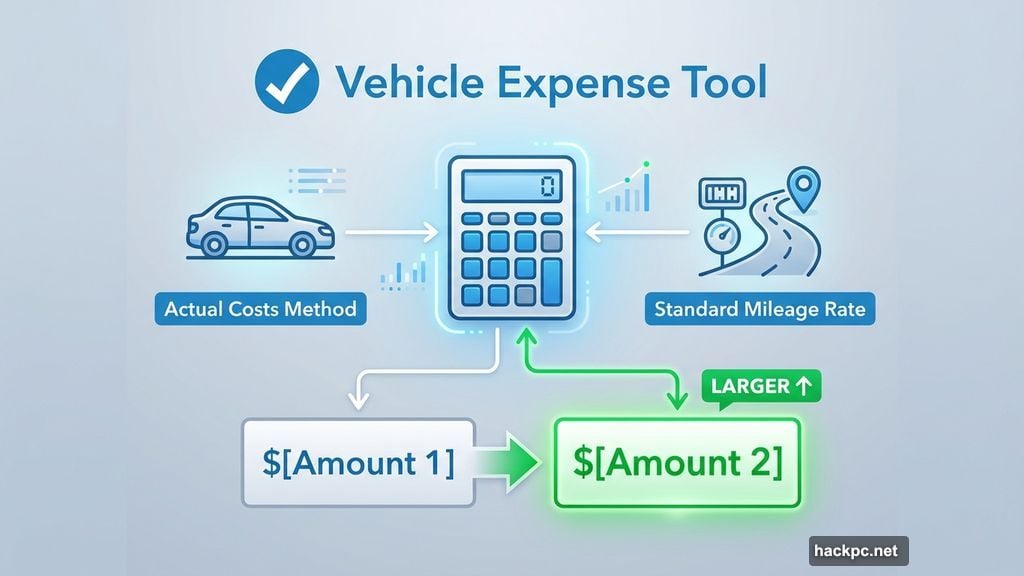 TurboTax vehicle expense tool compares actual costs versus mileage rate