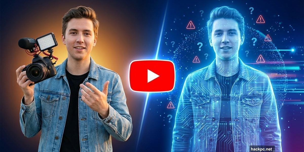 YouTube creator standing beside their AI digital clone representation