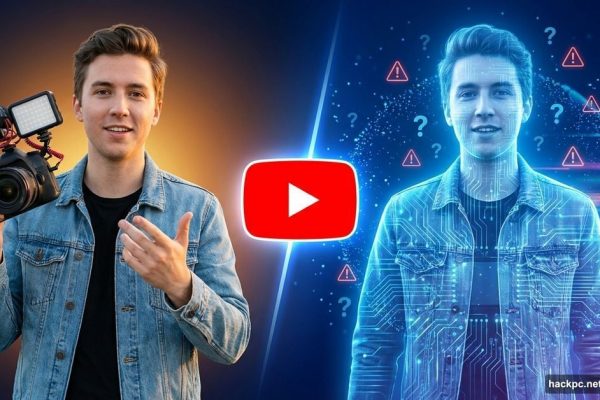 YouTube creator standing beside their AI digital clone representation