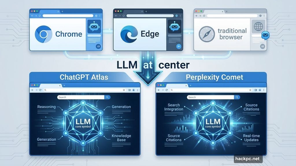 AI bolted onto browsers versus LLM-centered browsing experience