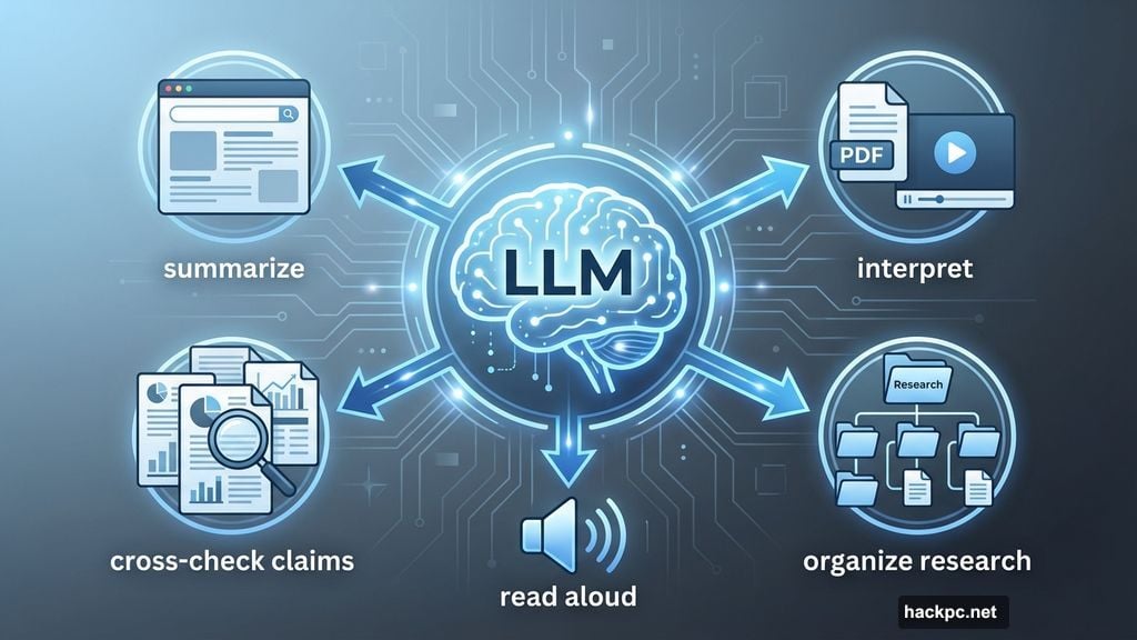 LLM reads, interprets, and synthesizes information from web content