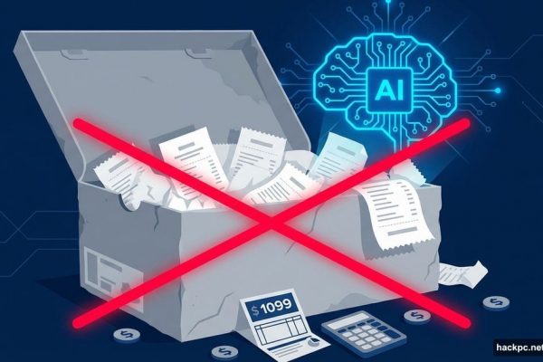 Shoebox with receipts crossed out, replaced by glowing AI brain