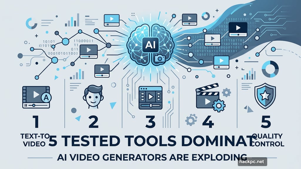 Modern minimalist illustration 1 for: AI Video Generators Are Exploding. These 5 Tested Tools Dominate