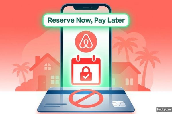 Smartphone with Airbnb app showing reserve now pay later feature
