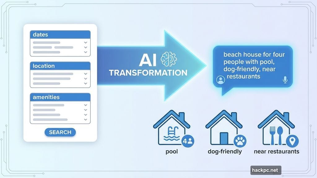 Natural language search replaces traditional dropdown menus and filters