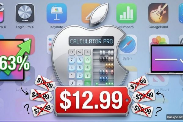 Apple logo with calculator and confusing price tags showing subscription cost disparity