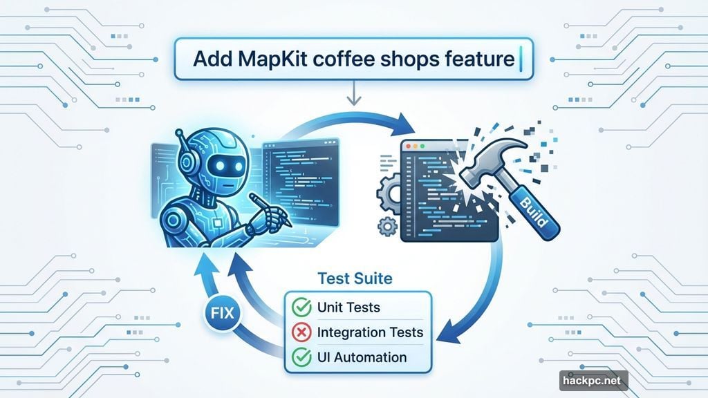 Agent writes code, runs tests, and fixes their mistakes
