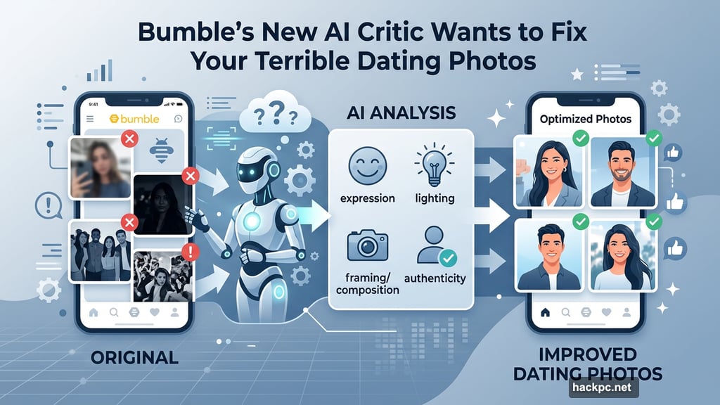Modern minimalist illustration 2 for: Bumble's New AI Critic Wants to Fix Your Terrible Dating Photos