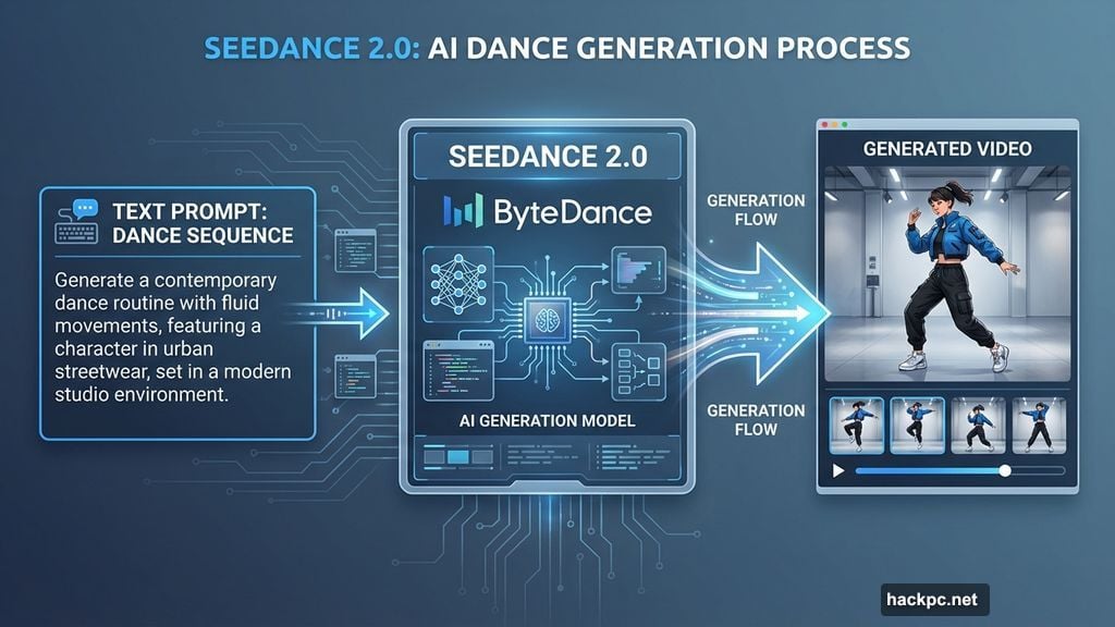 Seedance 2.0 generates realistic dance sequences from text prompts