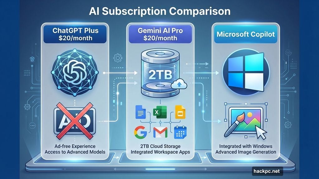 ChatGPT Plus Gemini Pro and Copilot compete at twenty dollars monthly