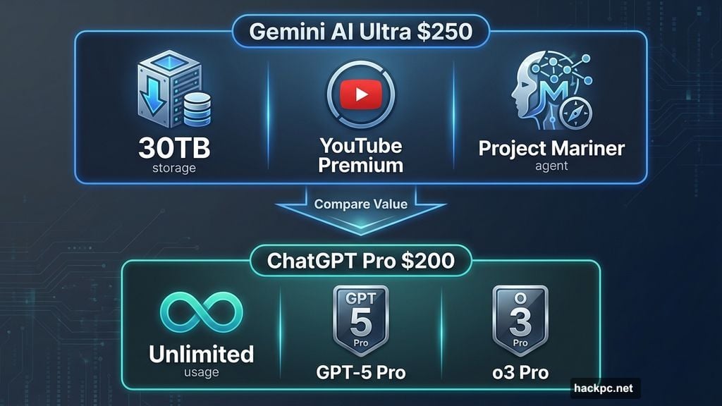 Gemini Ultra and ChatGPT Pro premium tiers offer different features