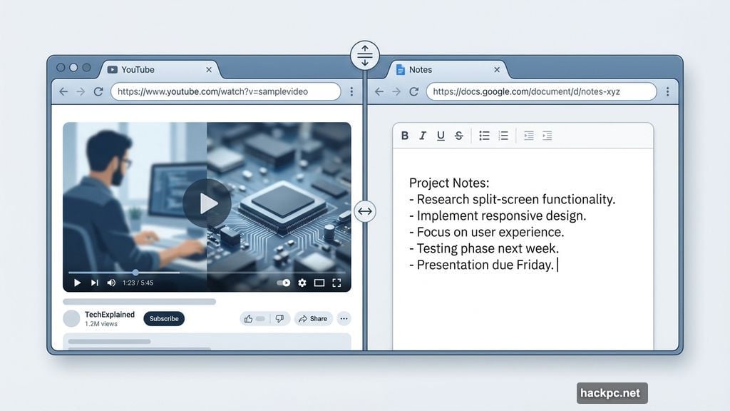 Split View puts two web pages side by side inside Chrome browser