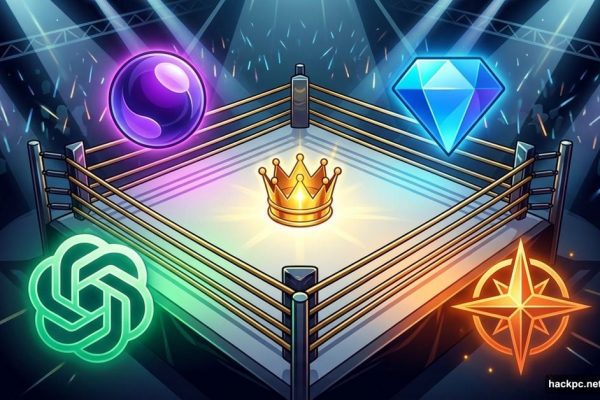 Four AI chatbot logos compete in a boxing ring for championship crown