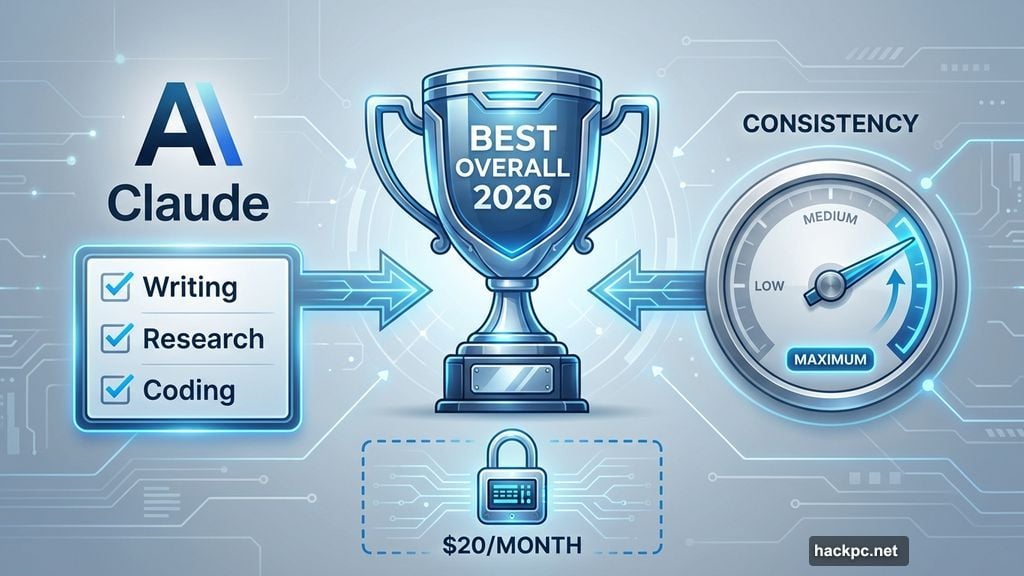 Claude wins best overall for writing, research, and coding consistency