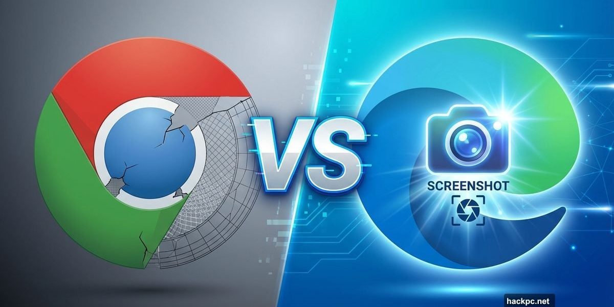 Chrome versus Edge browser comparison highlighting Edge's screenshot feature advantage