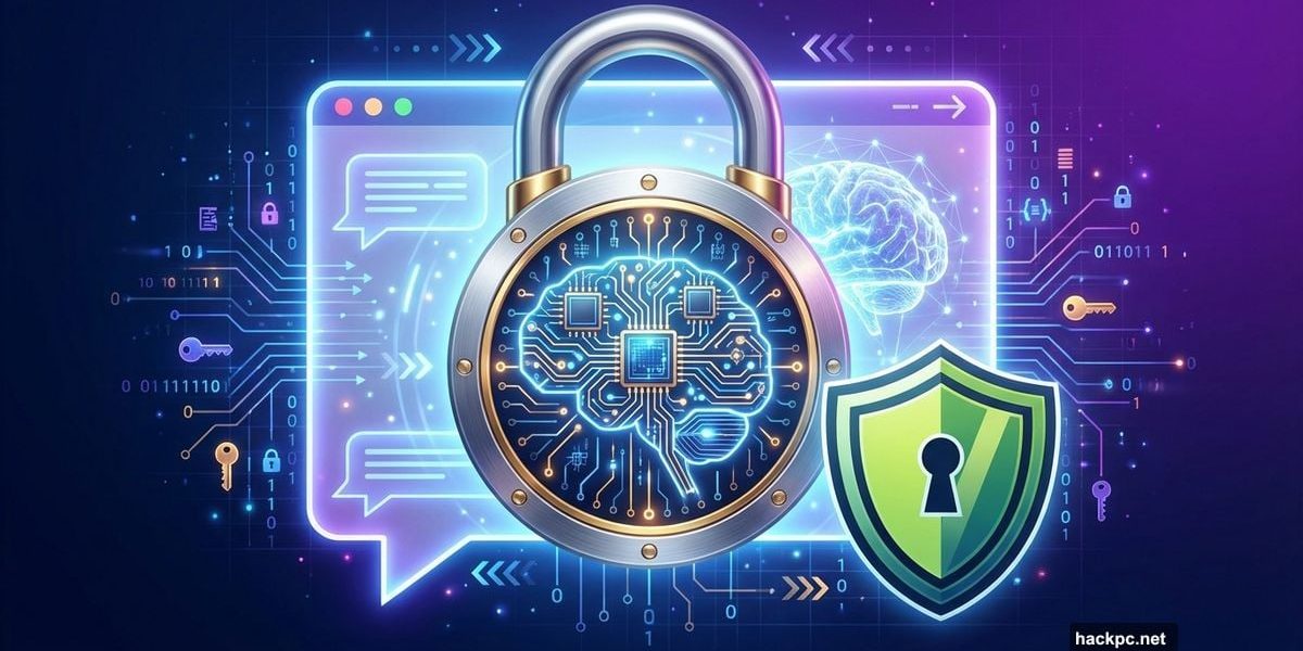 Secure padlock overlaying AI chat interface representing private encrypted conversations