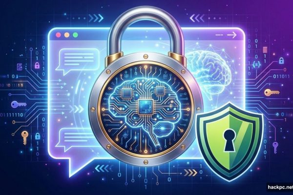 Secure padlock overlaying AI chat interface representing private encrypted conversations