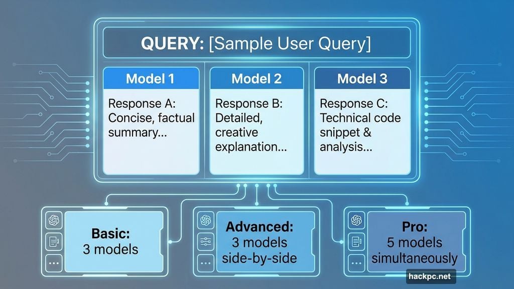 Advanced subscribers compare three different language models side-by-side