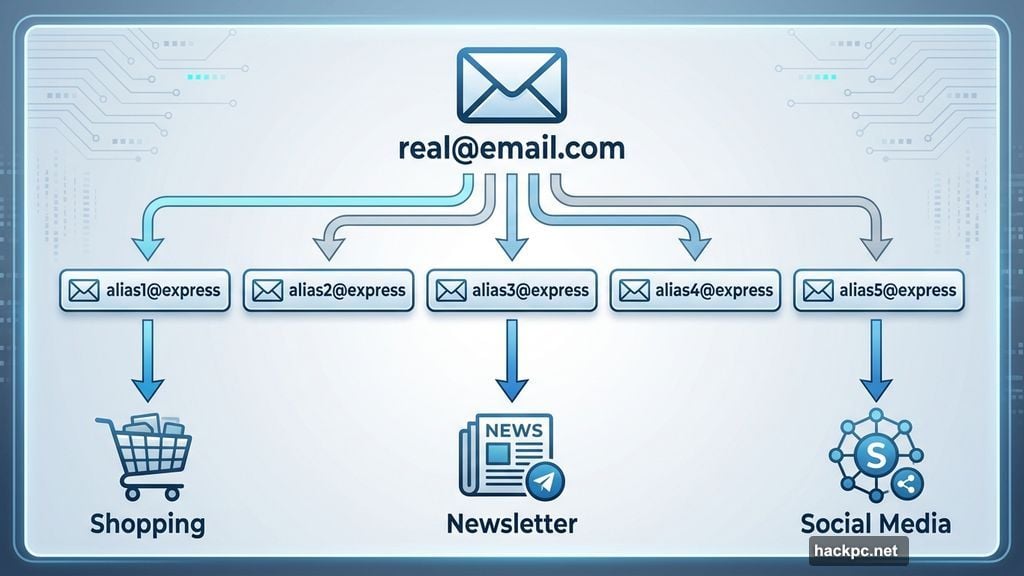 ExpressMailGuard creates email aliases to protect your real address
