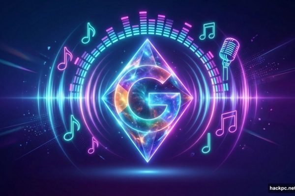 Gemini logo radiating musical sound waves and floating notes