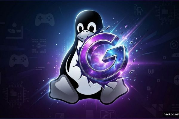GOG Galaxy logo merging with Linux Tux penguin mascot