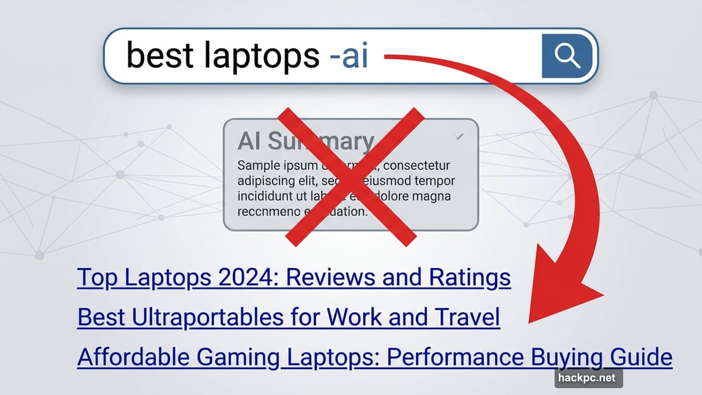 simple -ai search operator blocks robotic text and gets standard links