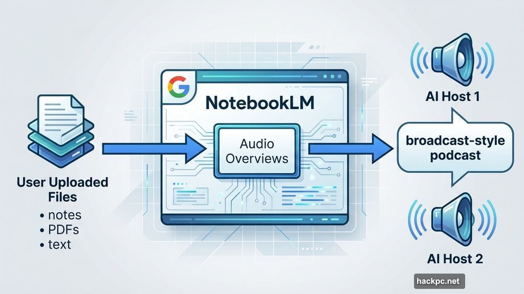 NotebookLM Audio Overviews generates AI-hosted podcast from uploaded documents