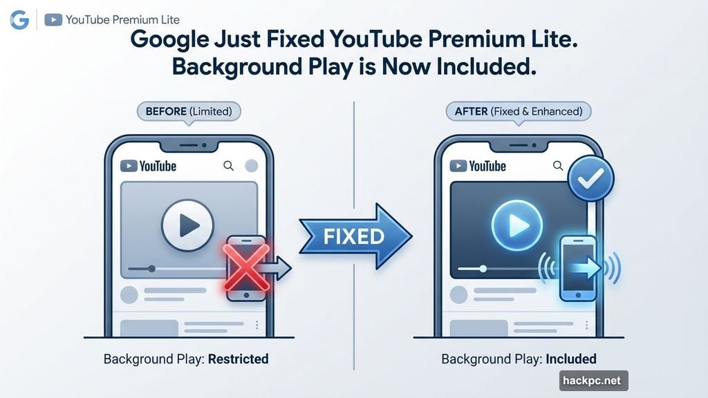 Modern minimalist illustration 1 for: Google Just Fixed YouTube Premium Lite. Background Play is Now Included