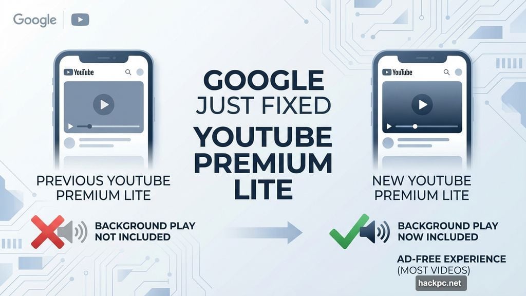 Modern minimalist illustration 2 for: Google Just Fixed YouTube Premium Lite. Background Play is Now Included
