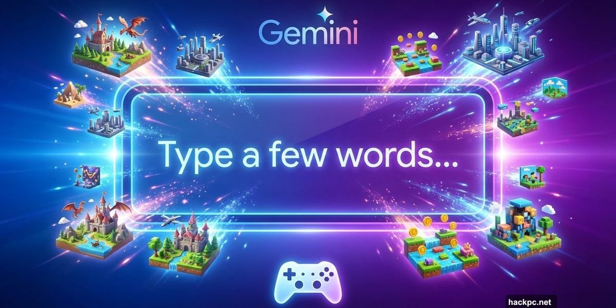 Text prompt box generating multiple 3D video game worlds instantly