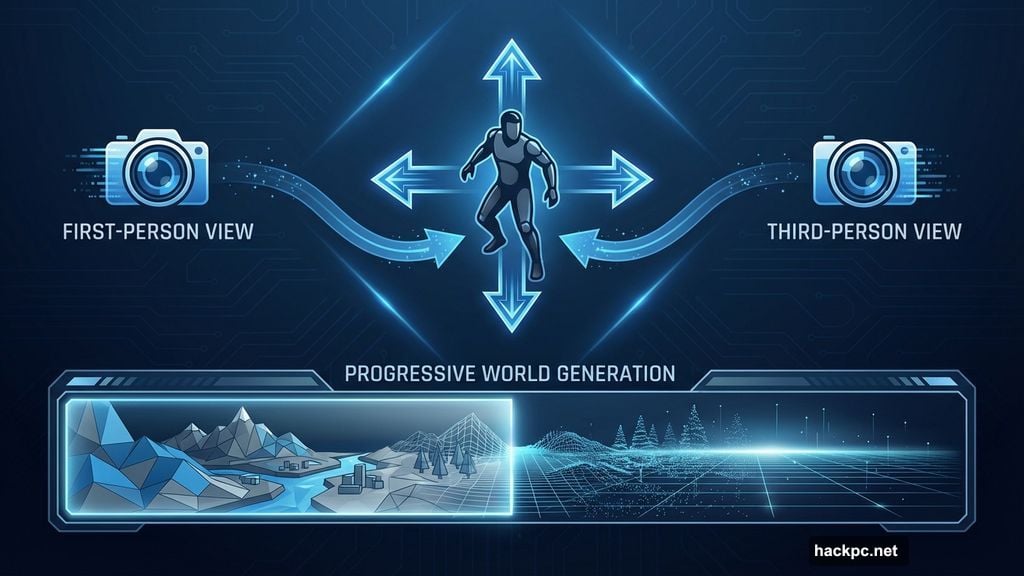 Real-time world generation responds to character movements and camera perspectives