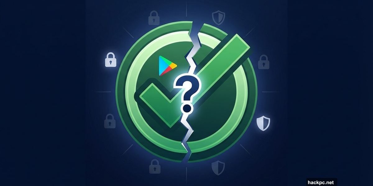 Cracked Google verified badge revealing hidden question mark underneath