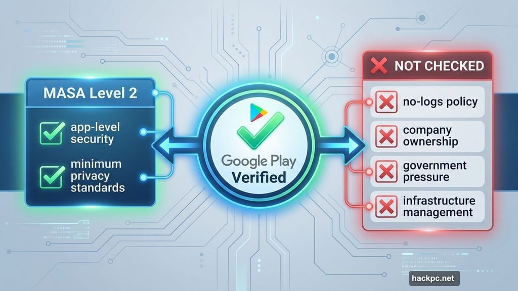 Google Play verified badge checks app security but not VPN no-logs policy