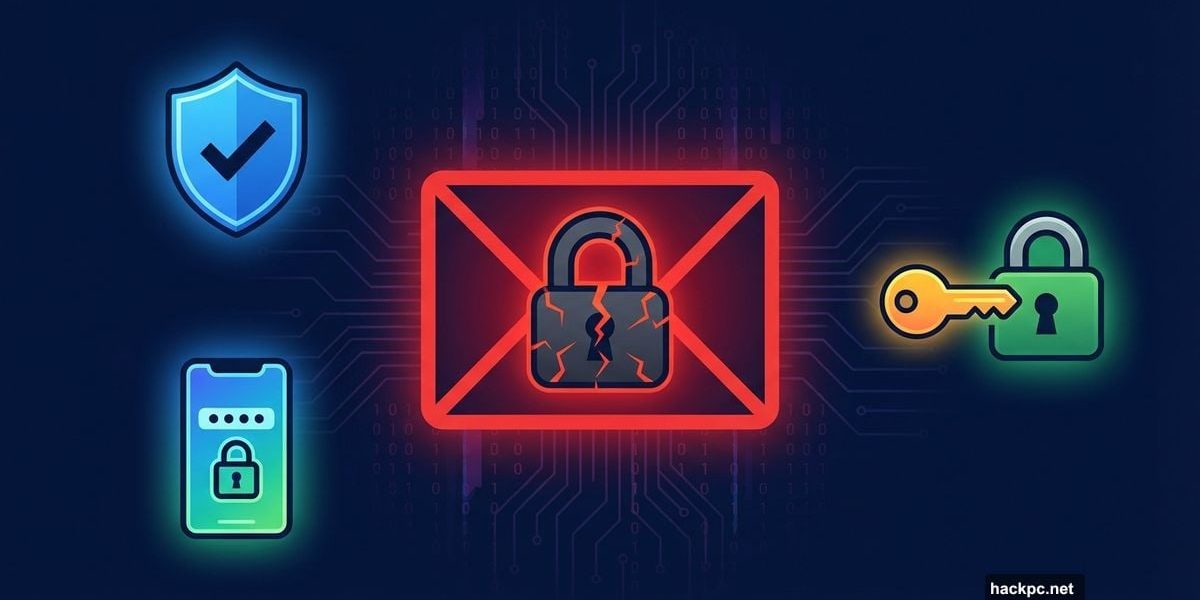 Cracked padlock on breach email transforming into secure shield icon