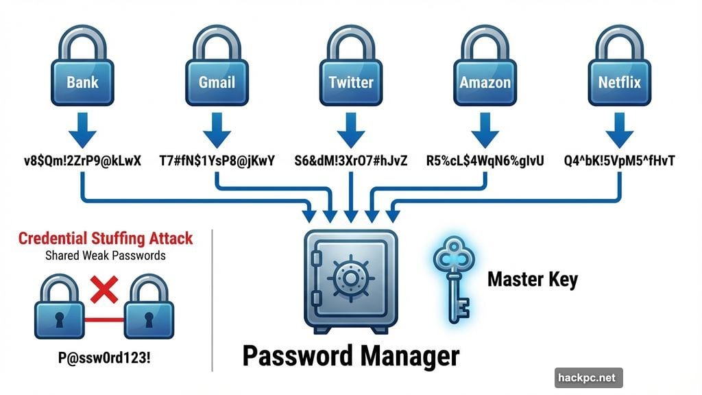 Password manager stores unique passwords for every account you own
