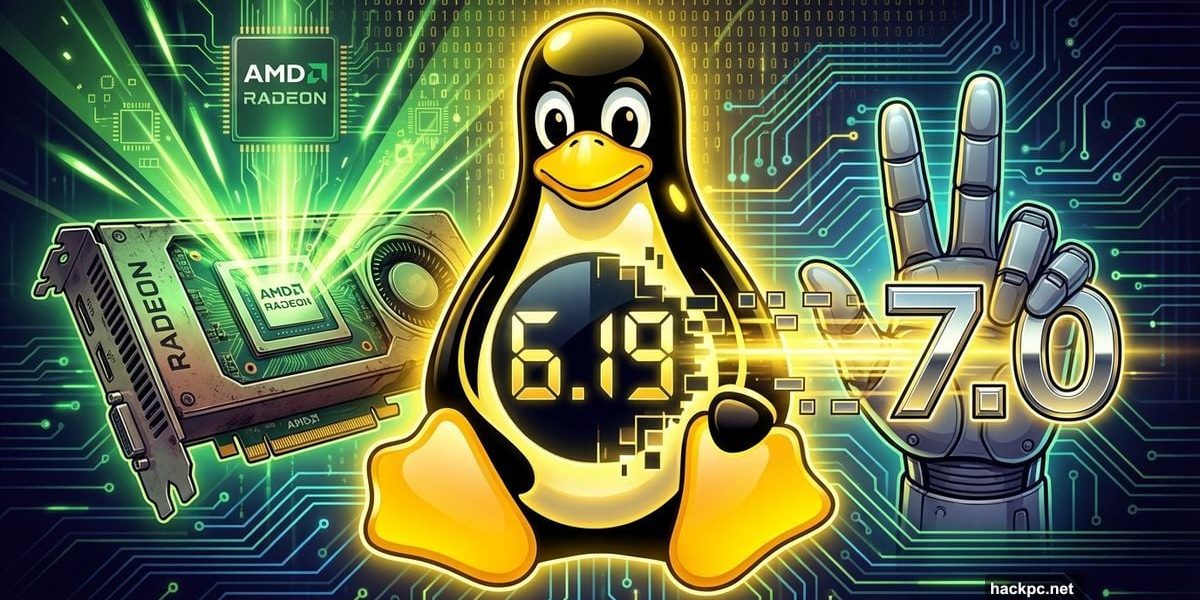 Linux penguin with version 7.0 and revitalized AMD GPU card