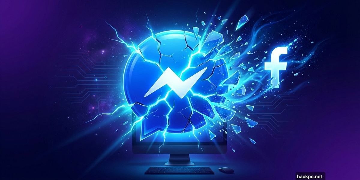 Messenger logo shattering and merging back into Facebook icon