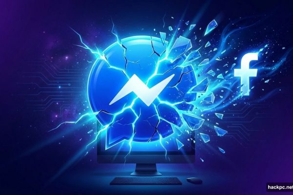 Messenger logo shattering and merging back into Facebook icon