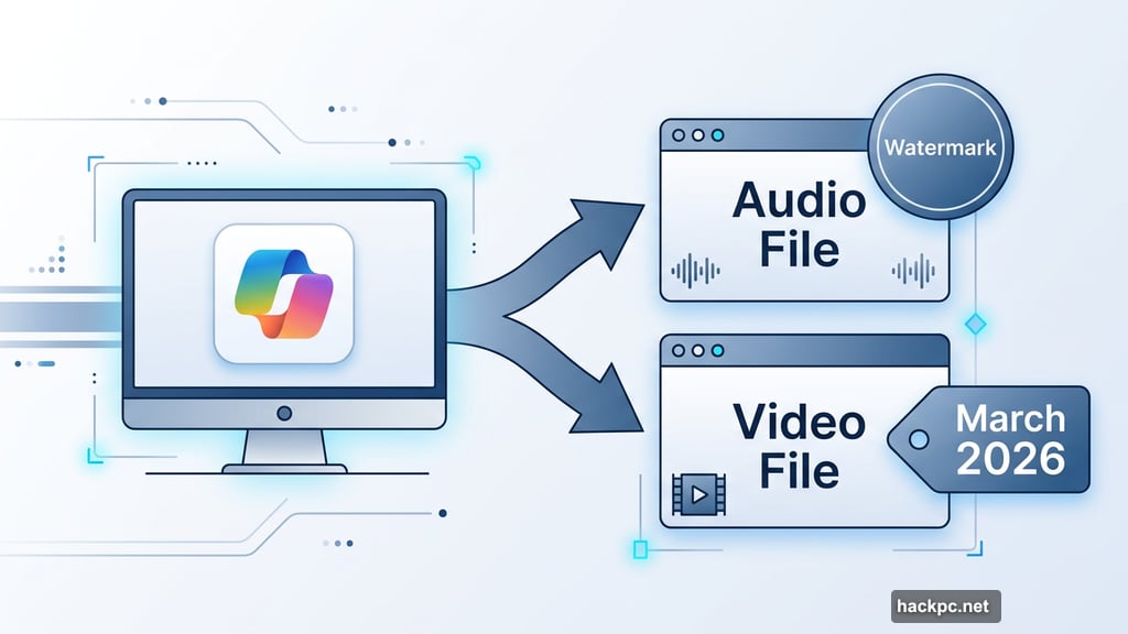 Microsoft Copilot audio generation gets tagged first with visible watermarks.