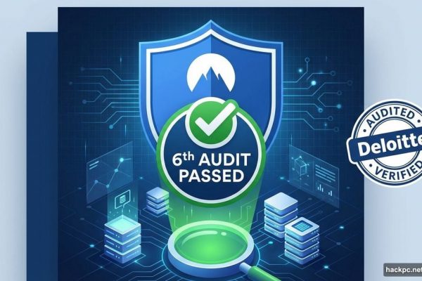 NordVPN shield with audit passed checkmark and Deloitte verification seal