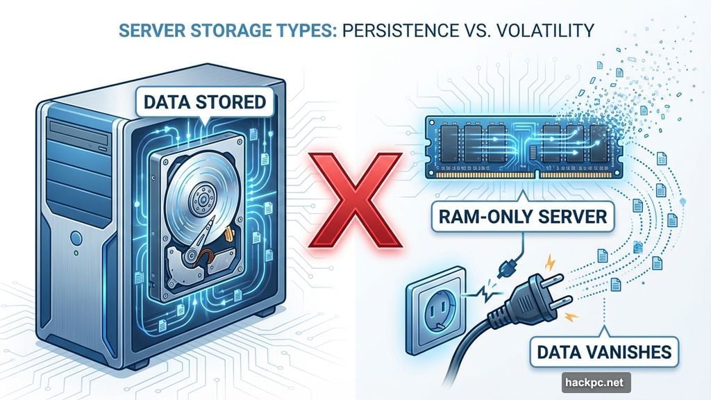 RAM-only servers wipe data automatically when power is cut