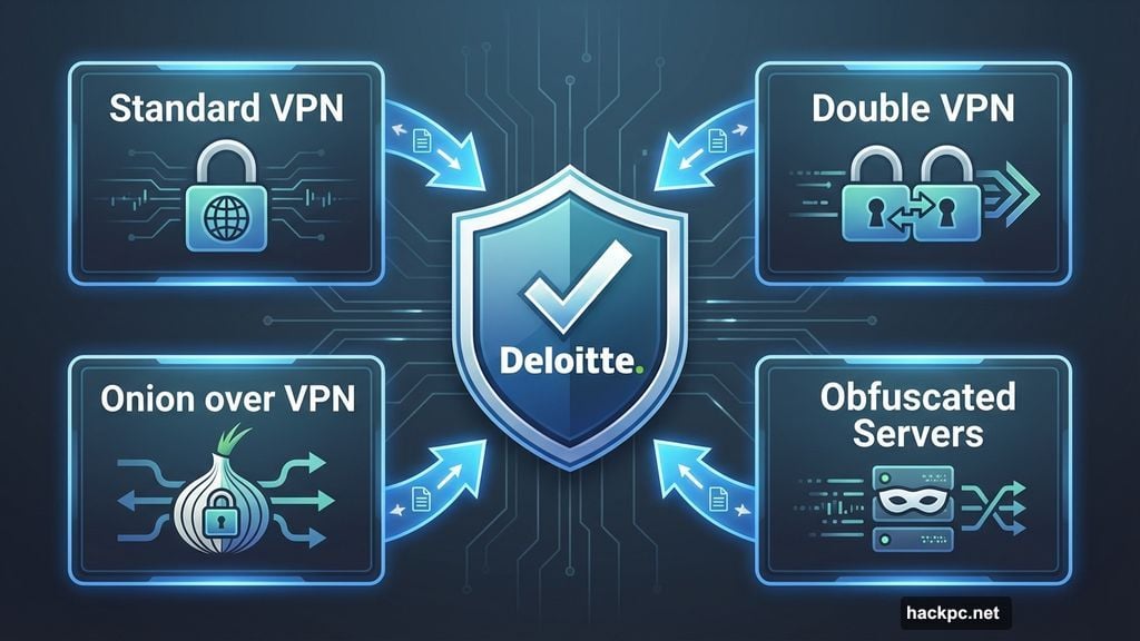 Deloitte tested standard, double VPN, Onion over VPN, obfuscated servers